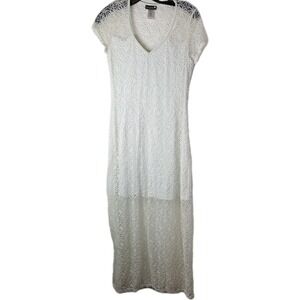 Tommy Bahama XS White Lace Crochet Maxi Dress SS Beach Resort Party Coastal Glam